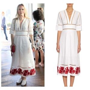 Zimmermann Roza Border Panelled Midi Dress size 2 US 8 White Linen Embroidered